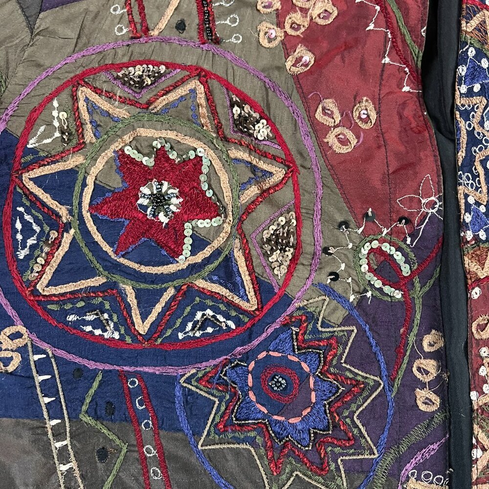 Chico's Jewel-Tone Silk Blend Patchwork Embroidered Jacket Sz XS - Picture 6 of 13